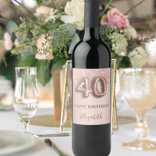 Rótulo De Garrafa De Cerveja estilo de balão cor-de-rosa aniversário de 40 an