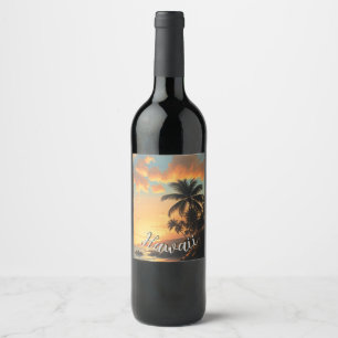 Rótulo De Garrafa De Cerveja Estilo Vintage Havaiano Viagem Costa Mar Pôr-do-So