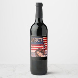 Rótulo De Garrafa De Cerveja Estilo Vintage Liberté Retrato com Bandeira Americ