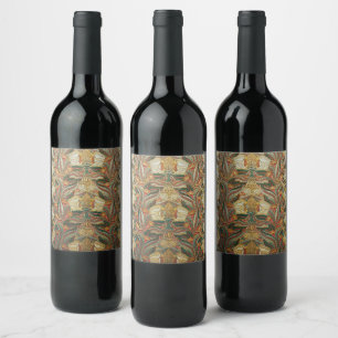 Rótulo De Garrafa De Cerveja Estilo William Morris Rosa Verde Botânico
