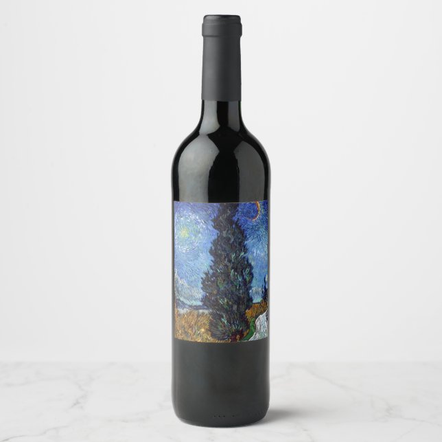 Rótulo De Garrafa De Cerveja Estrada com Ciprestes Impressionismo de Van Gogh (Frente)