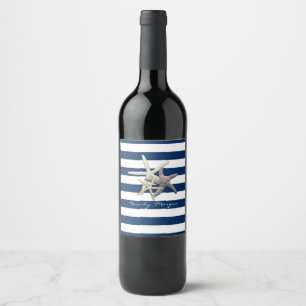 Rótulo De Garrafa De Cerveja Estrela-do-mar Adorável,Listras Azul-Marinho-Perso