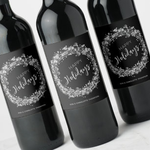 Rótulo De Garrafa De Cerveja Estrelas Prateadas Feliz Natal Preto