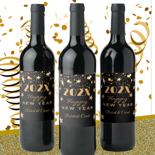 Rótulo De Garrafa De Cerveja Estrelas Preto e Dourado Nome Ano Novo Feliz (6)