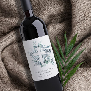 Rótulo De Garrafa De Cerveja Eucalyptus Fern Foliage Cross Primeira Comunhão Sa
