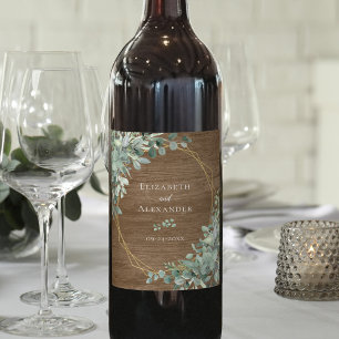 Rótulo De Garrafa De Cerveja Eucalyptus Greenery Casamento de Madeira Rústica 