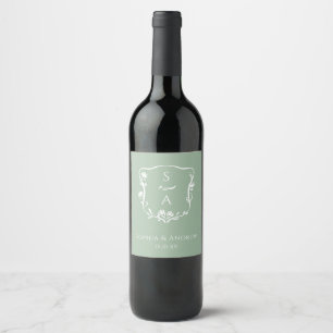 Rótulo De Garrafa De Cerveja Eucalyptus Original Monograma Floral Crest Casamen