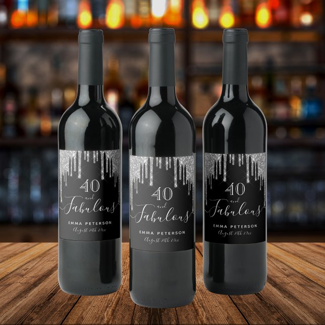 Rótulo De Garrafa De Cerveja Fabuloso aniversário de 40 anos, brilho de prata p (Criador carregado)