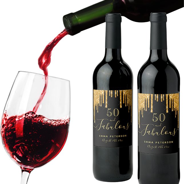 Rótulo De Garrafa De Cerveja Fabuloso aniversário de 50 anos - brilho dourado p (Criador carregado)