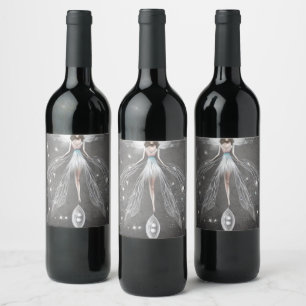 Rótulo De Garrafa De Cerveja Fada Surrealista com Vestido Pintado de Branco