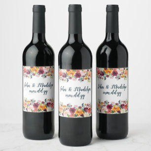 Rótulo De Garrafa De Cerveja Fall Personalizado Boho Casado Watercolor Floral