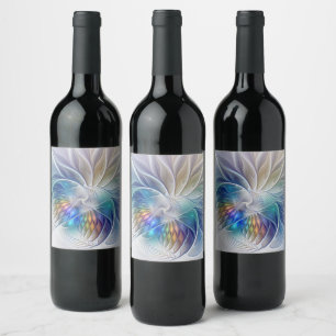 Rótulo De Garrafa De Cerveja Fantasia Floral, Flor de Fractal Abstrato Colorido