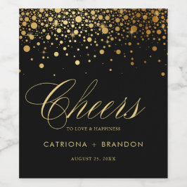 Rótulo De Garrafa De Cerveja Faux Gold Foil & Black Confetti Dots Casamento