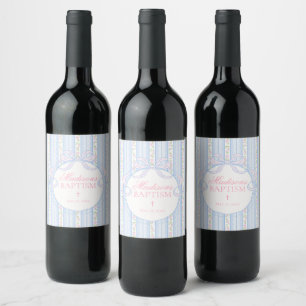 Rótulo De Garrafa De Cerveja Favor de Batismo Floral Vintage Azul Chique