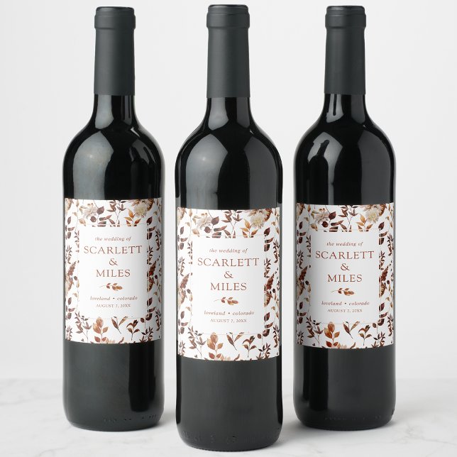 Rótulo De Garrafa De Cerveja Favor de Casamento de Foliage Terracotta (White Fall Terracotta Foliage Wedding Favor Wine Label by Painted Paperie
)