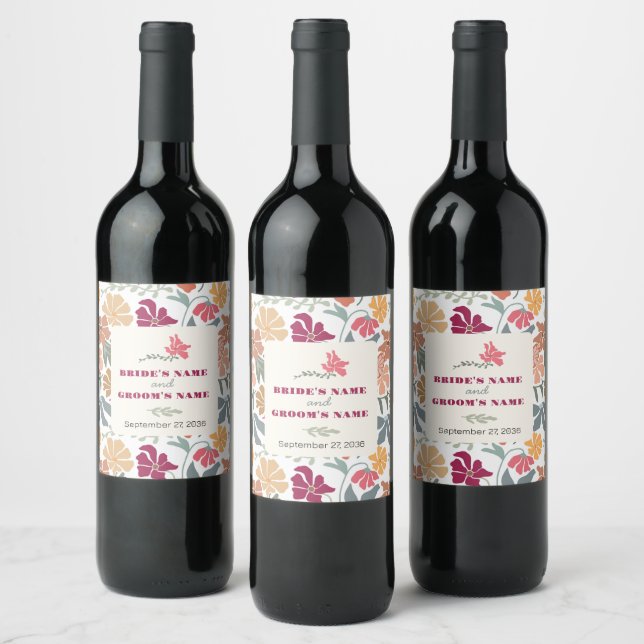 Rótulo De Garrafa De Cerveja Favor de Casamento Floral Retro Boho Chic (Garrafas)