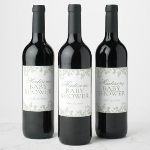 Rótulo De Garrafa De Cerveja Favor de Chuveiro de Bebê Floral Vintage Sage Chin