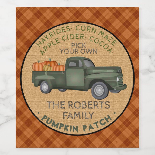 Rótulo De Garrafa De Cerveja Fazenda Rústica de Pumpkin  de Caminhão de Vintage (Rótulo Único)