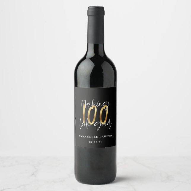 Rótulo De Garrafa De Cerveja Fazer 100 parece bom aniversário de ouro (Frente)