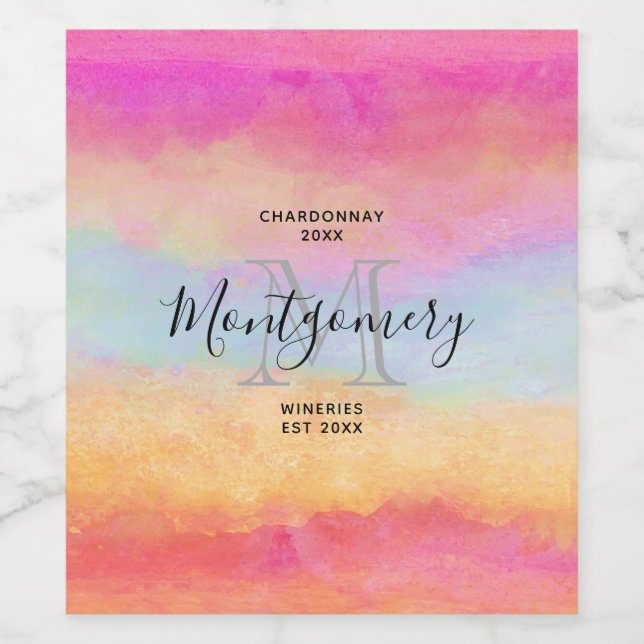 Rótulo De Garrafa De Cerveja Fazer de vinho com faixa amarela azul-rosa (Rótulo Único)