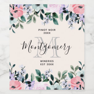 Rótulo De Garrafa De Cerveja Fazer de Vinho Floral a Cor de Água Rosa e Púrpura