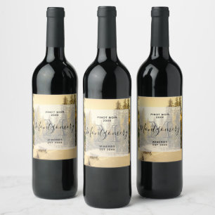 Rótulo De Garrafa De Cerveja Fazer de Vinho Fotográfico da Floresta de Pinhei