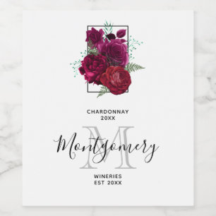 Rótulo De Garrafa De Cerveja Fazer de vinho para Buquê Floral Elegante Magenta