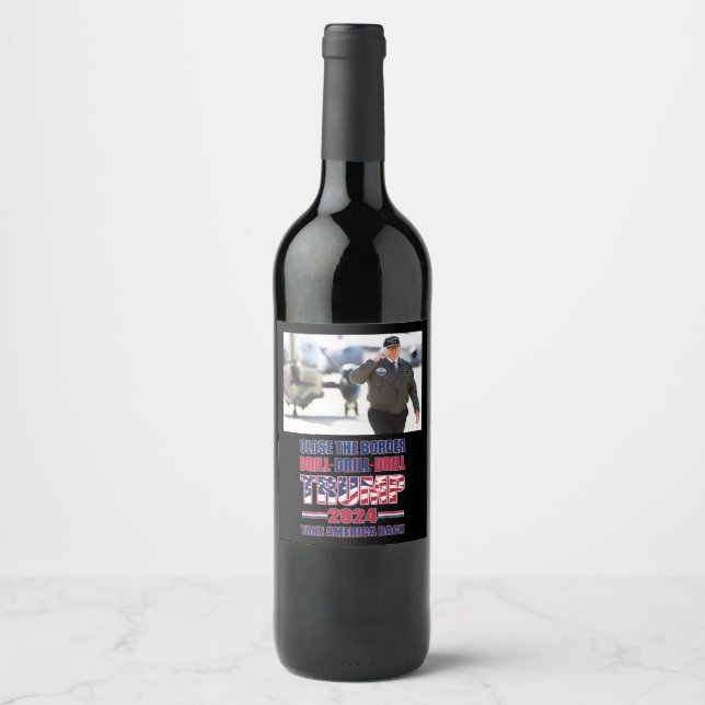 Rótulo De Garrafa De Cerveja Fechar A Fronteira Drill Drill Drill Trump 2024 (Frente)