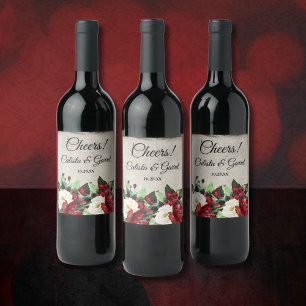 Rótulo De Garrafa De Cerveja Felicidades!   Casamento de Gótico Floral Vermelho