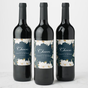 Rótulo De Garrafa De Cerveja FELICIDADES Casamento floral de magnólia aquáti