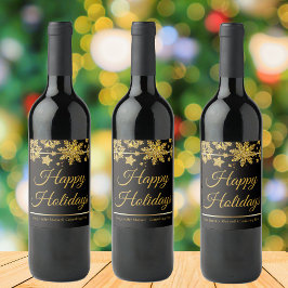 Rótulo De Garrafa De Cerveja Felicidades Natalinas Chic Preto Dourado Floco de 