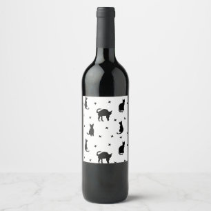 Rótulo De Garrafa De Cerveja Felinos negros e estrelas