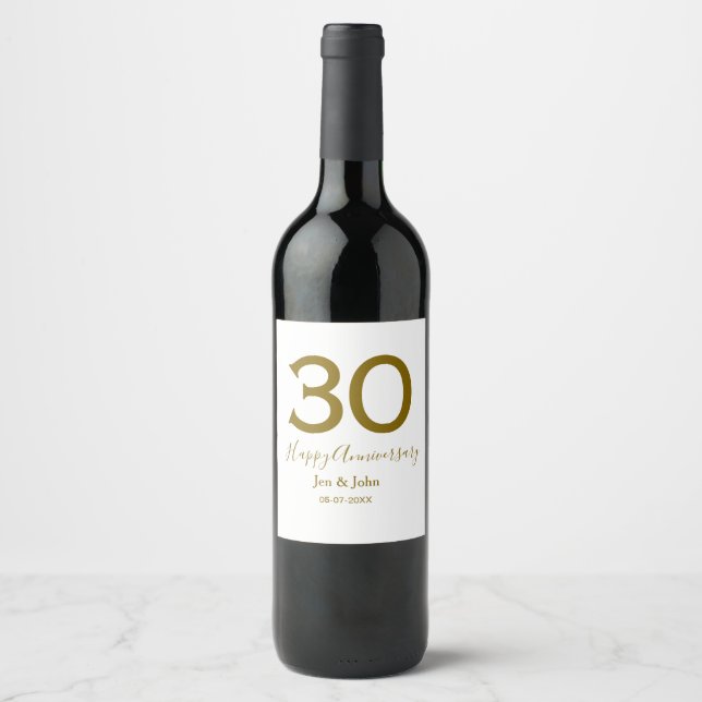 Rótulo De Garrafa De Cerveja Feliz 30 data de aniversário data ouro bold lete (Frente)