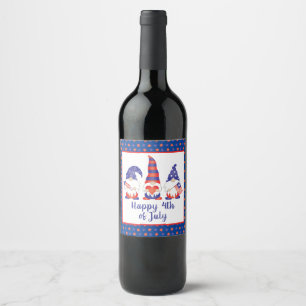 Rótulo De Garrafa De Cerveja Feliz 4 de julho Gnomos Vermelho Azul