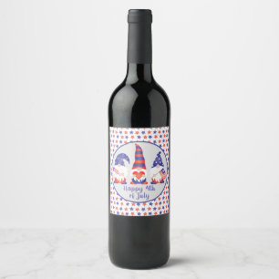 Rótulo De Garrafa De Cerveja Feliz 4 de julho Gnomos Vermelho Azul