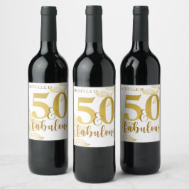 Rótulo De Garrafa De Cerveja Feliz 50º aniversário tipografia dourada botânica