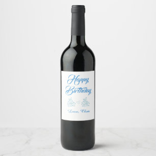 Rótulo De Garrafa De Cerveja feliz aniversário bolo azul coração nome amor past