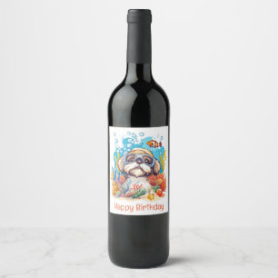 Rótulo De Garrafa De Cerveja Feliz Aniversário Cachorro Shih Tzu Snorkelando Re