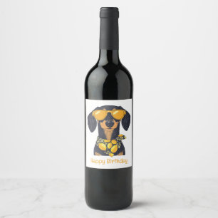 Rótulo De Garrafa De Cerveja Feliz Aniversário Dachshund Cachorro Óculos de Sol