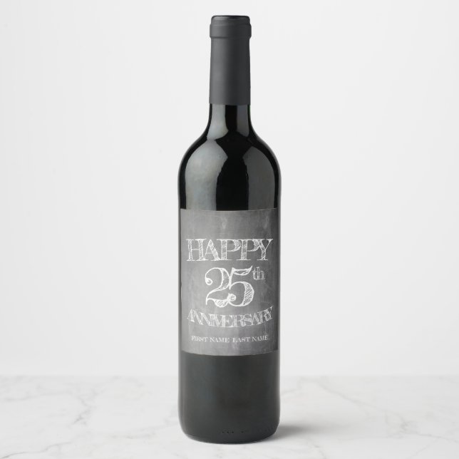 Rótulo De Garrafa De Cerveja Feliz aniversário de 25 anos em quadro de giz (Frente)