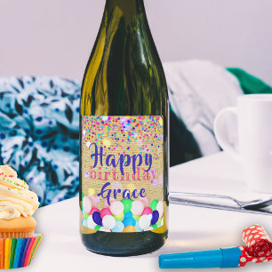 Rótulo De Garrafa De Cerveja Feliz Aniversário de Confetti e Balões Coloridos