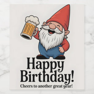 Rótulo De Garrafa De Cerveja "Feliz Aniversário" Gnomo Brindando com Cerveja