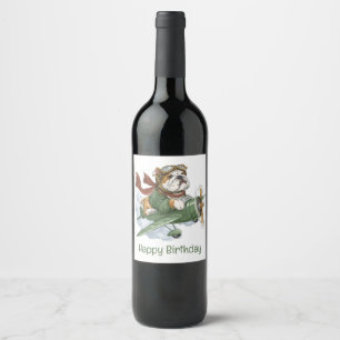 Rótulo De Garrafa De Cerveja Feliz Aniversário Piloto de Avião Bulldog Inglês