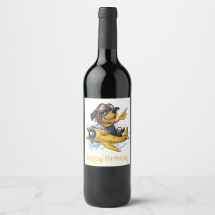 Rótulo De Garrafa De Cerveja Feliz Aniversário Piloto de Cachorro Rottweiler