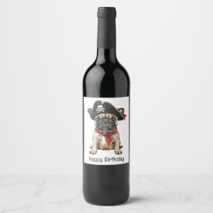 Rótulo De Garrafa De Cerveja Feliz Aniversário Pirata Buldogue Francês