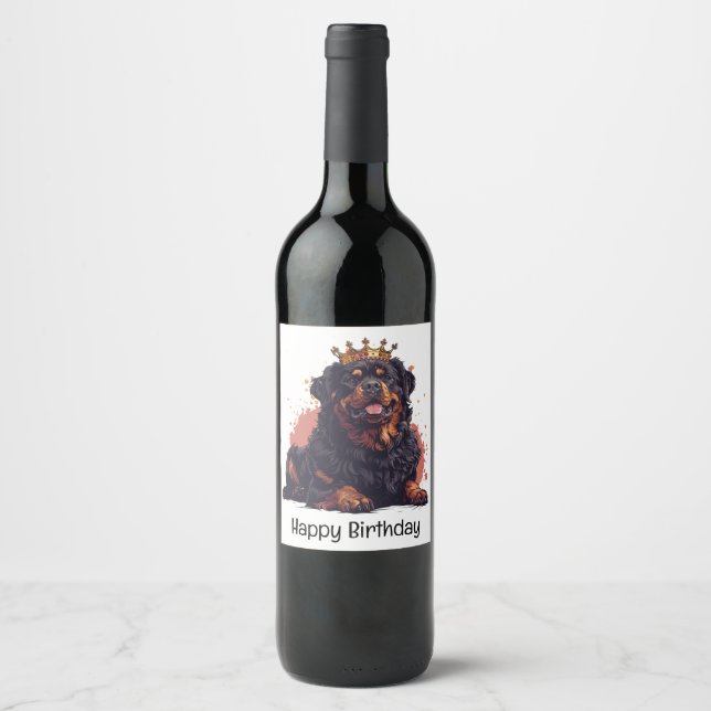 Rótulo De Garrafa De Cerveja Feliz Aniversário Real Rottweiler Cachorro Rainha  (Frente)