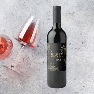 Rótulo De Garrafa De Cerveja Feliz ano novo preto Dourado