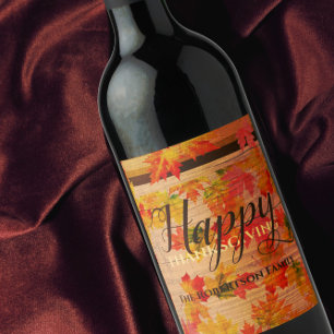 Rótulo De Garrafa De Cerveja Feliz Cartaz De Ação De Graças Folga Sobre Madeira