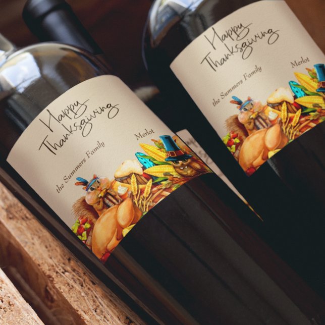 Rótulo De Garrafa De Cerveja Feliz Dia de Ação de Graças - Presente para Animai (Criador carregado)