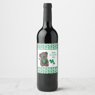 Rótulo De Garrafa De Cerveja Feliz Dia de São Patrício Cão Quatro Folha Verd